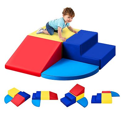 4-Piece Foam Climbing Set for Toddlers PU Leather Blocks for Crawling & Play