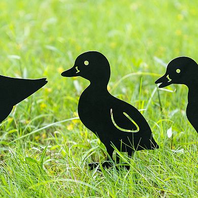 Glitzhome 18"H Multi-functional 2-in-1 Set of 4 Black Metal Duck Silhouette Pick, Wall Decor