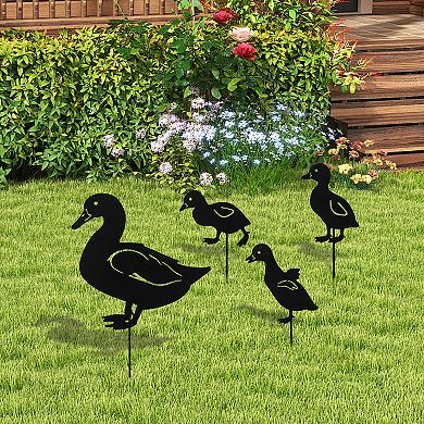 Glitzhome 18"H Multi-functional 2-in-1 Set of 4 Black Metal Duck Silhouette Pick, Wall Decor