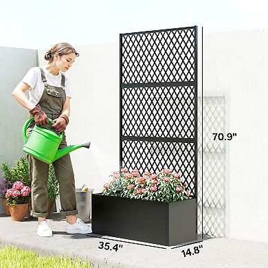 Outsunny Metal Planter Box with Trellis, Diamond Lattice Privacy Planter