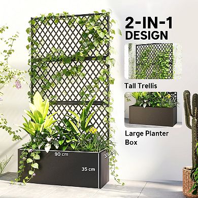 Outsunny Metal Planter Box with Trellis, Diamond Lattice Privacy Planter
