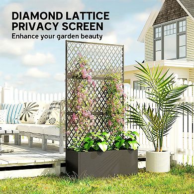 Outsunny Metal Planter Box with Trellis, Diamond Lattice Privacy Planter
