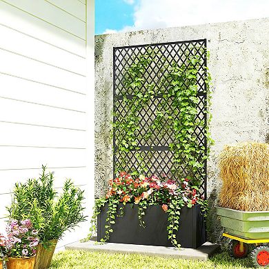 Outsunny Metal Planter Box with Trellis, Diamond Lattice Privacy Planter