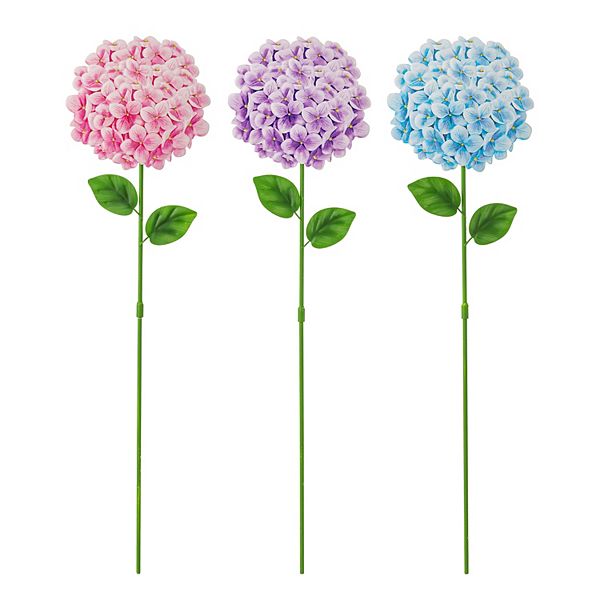 Glitzhome Set of 3 Metal Hydrangea Yardstake, 24''H Elegant Hydrangea ...