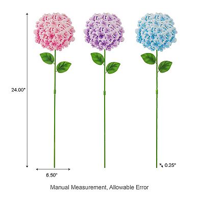 Glitzhome Set of 3 Metal Hydrangea Yardstake, 24''H Elegant Hydrangea Wall Decor