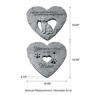 Glitzhome Set of 2 Cement Heart Shaped Paw Prints and Dog Memory Stepping Stones, 10"D