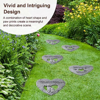 Glitzhome Set of 2 Cement Heart Shaped Paw Prints and Dog Memory Stepping Stones, 10"D