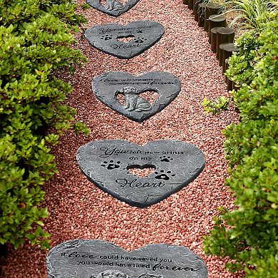 Glitzhome Set of 2 Cement Heart Shaped Paw Prints and Dog Memory Stepping Stones, 10"D