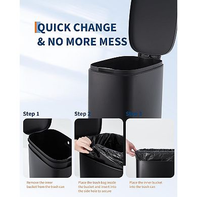 Slim Kitchen Trash Can 13 Gal, Stainless Steel Garbage Can with Inner Bucket,Soft Close Lid