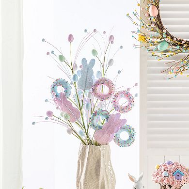 Glitzhome Set of 2 Easter Decorations, 28"H Easter Glitter Egg, Bunny & Donuts Picks