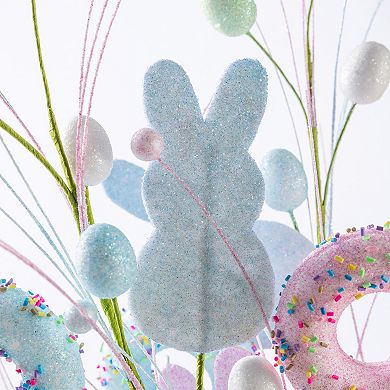 Glitzhome Set of 2 Easter Decorations, 28"H Easter Glitter Egg, Bunny & Donuts Picks