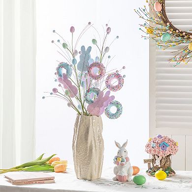 Glitzhome Set of 2 Easter Decorations, 28"H Easter Glitter Egg, Bunny & Donuts Picks