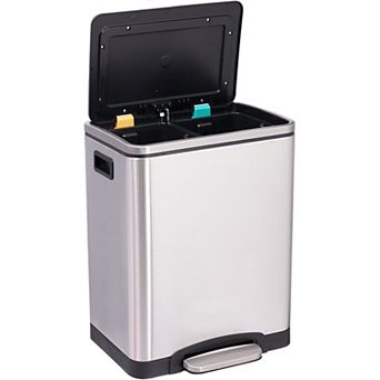 8 gal Dual Compartment Trash Can, Rectangle Stainless Steel Garbage Bin with Inner Bucket,Step