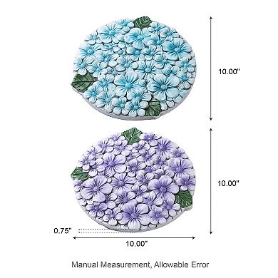 Glitzhome Set of 2 Cement Blue and Purple Hydrangea Textured Stepping Stones, 10"D
