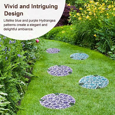 Glitzhome Set of 2 Cement Blue and Purple Hydrangea Textured Stepping Stones, 10"D