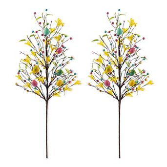 Glitzhome 28"H Easter Berries & Eggs & Leaves Picks, Set of 2 Handcrafted Easter Picks