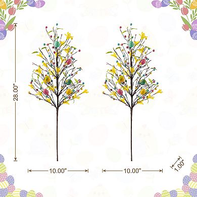 Glitzhome 28"H Easter Berries & Eggs & Leaves Picks, Set of 2 Handcrafted Easter Picks