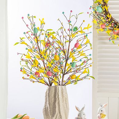 Glitzhome 28"H Easter Berries & Eggs & Leaves Picks, Set of 2 Handcrafted Easter Picks