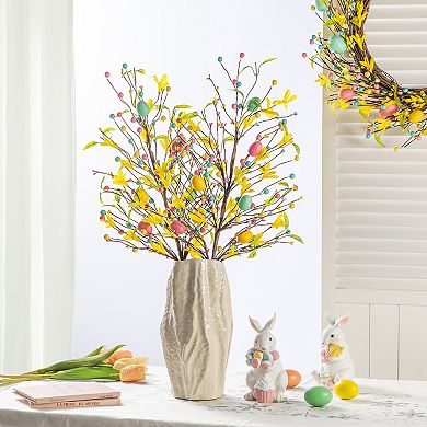 Glitzhome 28"H Easter Berries & Eggs & Leaves Picks, Set of 2 Handcrafted Easter Picks