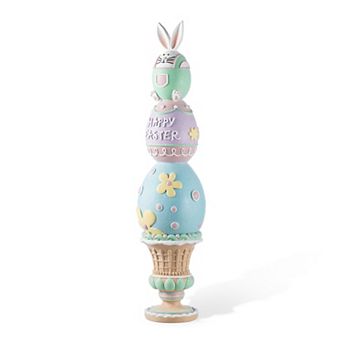 Glitzhome 30.5"H Easter Resin Macaron Stacked Egg & Bunny Porch Décor