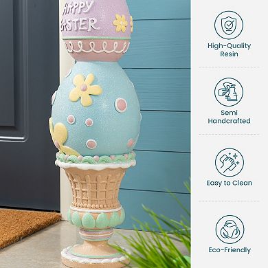 Glitzhome 30.5"H Easter Resin Macaron Stacked Egg & Bunny Porch Décor
