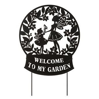Glitzhome 30''H Metal "Welcome to my Garden" Flower Fairy Yardstake, Wall Decor