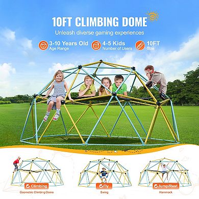 10FT Kids Climbing Dome with Hammock and Swing 750 LB Capacity