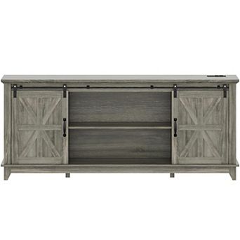 66 in Modern Farmhouse TV Stand with Barn Door,Storage Cabinets,Entertainment Console Table