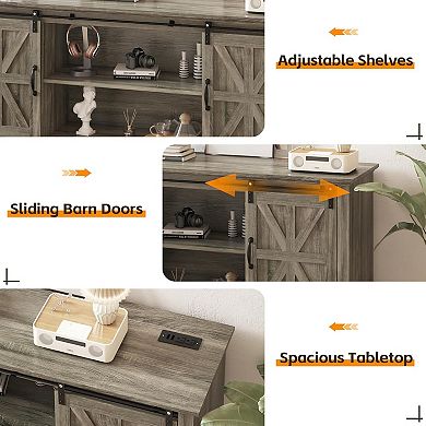66in Modern Farmhouse TV Stand with Barn Door,Storage Cabinets,Entertainment Console Table