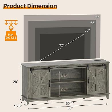 66in Modern Farmhouse TV Stand with Barn Door,Storage Cabinets,Entertainment Console Table