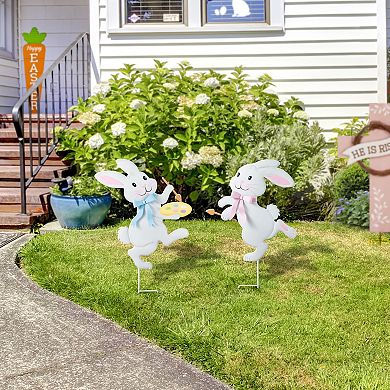 Glitzhome Set of 2 Easter Metal Bunny Painter Yard Stake