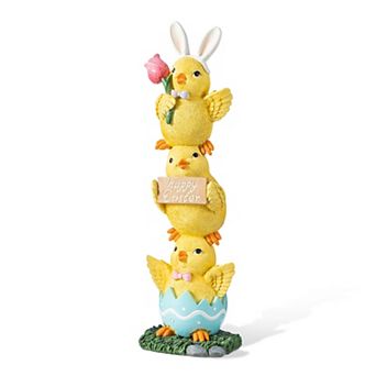 Glitzhome Easter Decoration, 13.25"H Easter Resin Stackable Chickens Table Decor