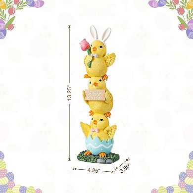 Glitzhome Easter Decoration, 13.25"H Easter Resin Stackable Chickens Table Decor