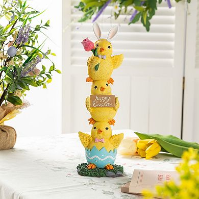 Glitzhome Easter Decoration, 13.25"H Easter Resin Stackable Chickens Table Decor