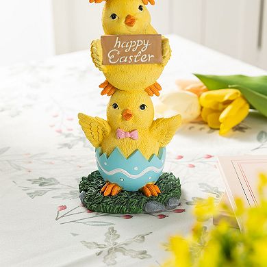 Glitzhome Easter Decoration, 13.25"H Easter Resin Stackable Chickens Table Decor