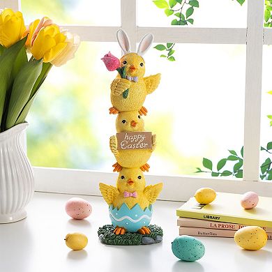 Glitzhome Easter Decoration, 13.25"H Easter Resin Stackable Chickens Table Decor