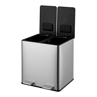 2x4 gal Dual Trash Can,Stainless Steel Step Trash Can with 2 Compartments,Inner Buckets,Lid