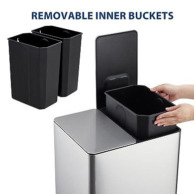 2x4 gal Dual Trash Can,Stainless Steel Step Trash Can with 2 Compartments,Inner Buckets,Lid