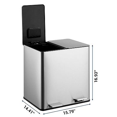 2x4 gal Dual Trash Can,Stainless Steel Step Trash Can with 2 Compartments,Inner Buckets,Lid
