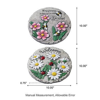 Glitzhome 10"D Cement Flower Textured Stepping Stones, Set of 2