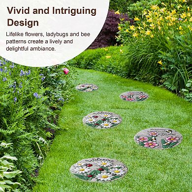 Glitzhome 10"D Cement Flower Textured Stepping Stones, Set of 2