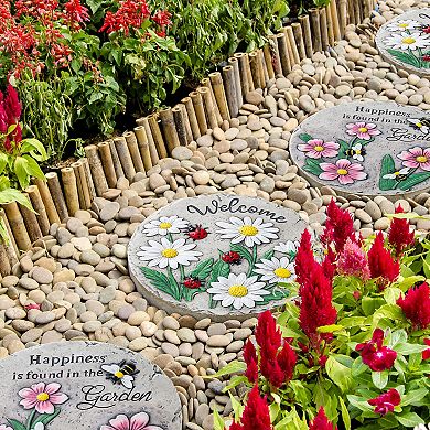 Glitzhome 10"D Cement Flower Textured Stepping Stones, Set of 2