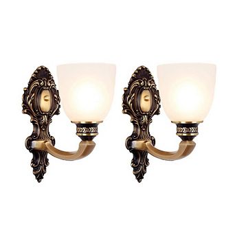 Moooni 2-Pack Vintage Brass Wall Sconce Mid-Century Wall Light Fixtures with Glass Shades(No Bulbs)