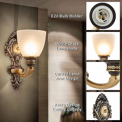 Moooni 2-Pack Vintage Brass Wall Sconce Mid-Century Wall Light Fixtures with Glass Shades(No Bulbs)