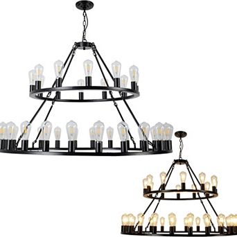 ELEMENT ACE Large Wagon Wheel Style Two-Tier Chandelier Light Fixture