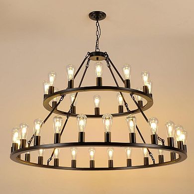 ELEMENT ACE Large Wagon Wheel Style Two-Tier Chandelier Light Fixture