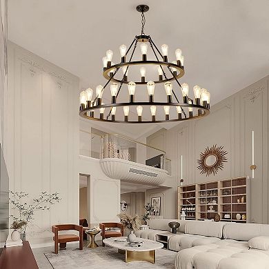 ELEMENT ACE Large Wagon Wheel Style Two-Tier Chandelier Light Fixture