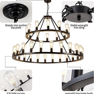 ELEMENT ACE Large Wagon Wheel Style Two-Tier Chandelier Light Fixture