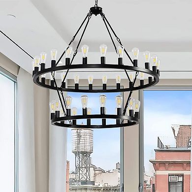 ELEMENT ACE Large Wagon Wheel Style Two-Tier Chandelier Light Fixture