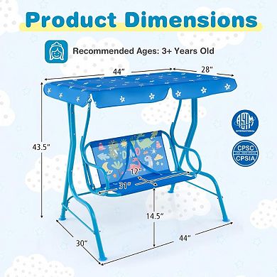 2 Seater Kids Patio Swing with Metal Stand and Adjustable Canopy